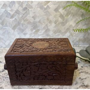 Handcrafted Wooden Jewelry Trinket Box 2-tier Storage Home Decor Keepsake Velvet
